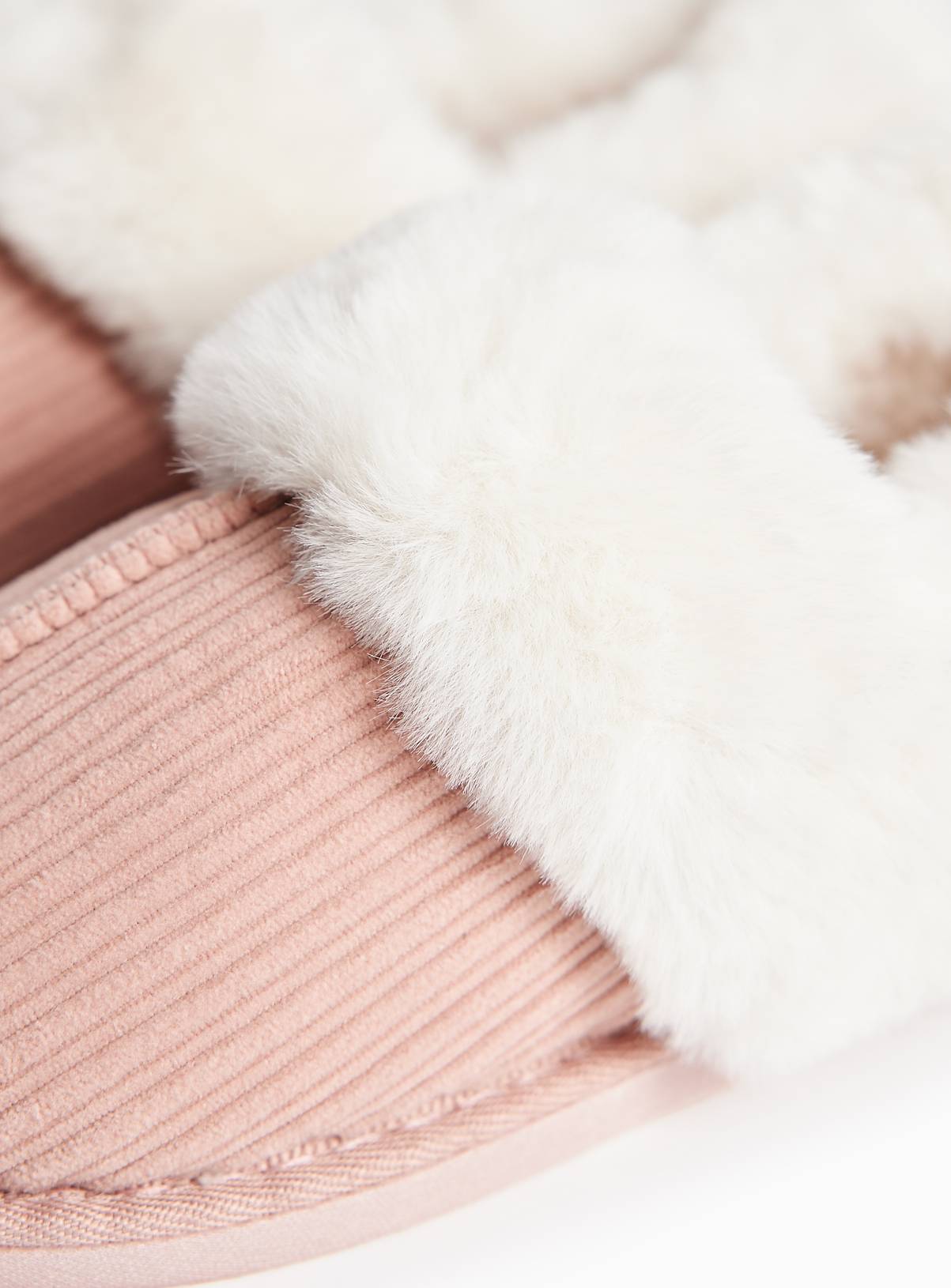 Pink Fur Trim Ribbed Full Slippers 3 - Image 4